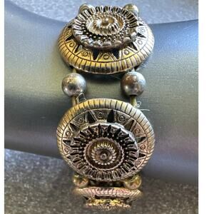 Grecian Style Medallion Stretchy Gold Tone Bracelet